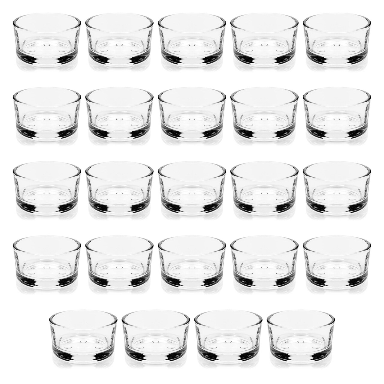 24 Pack Clear Glass Tealight Candle Holders for Table Centerpieces, Wedding Reception, Party Decorations Bulk Set (1 x 2 In)
